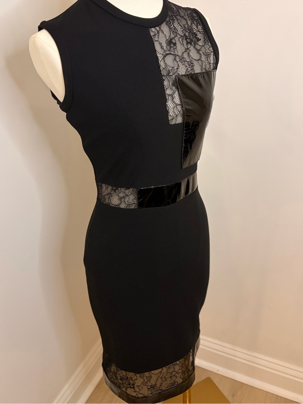 Christopher Kane Lace & Patent Leather Black Sheath Dress Size S - Picture 5 of 14